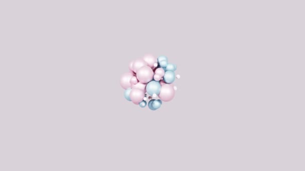 추상적 인 3D 형태의 파란색, 분홍색, 흰색 공 이있는 무미 주의적 배경. 3d 렌더링 4k 애니메이션 — 비디오
