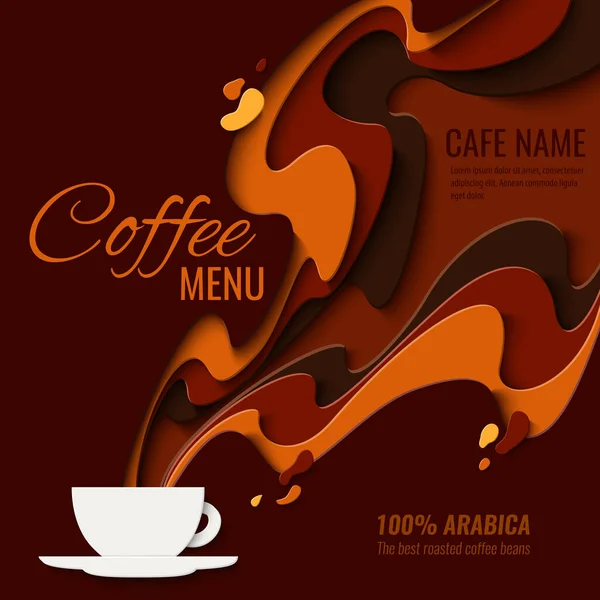 Coffee Menu Design Paper Cut Style Poster Coffee Shop Cafe — Wektor stockowy