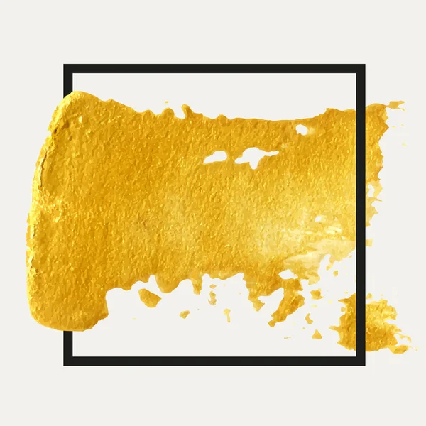 Gold Hand Drawn Paint Brush Stroke Frame Abstract Vector Golden —  Vetores de Stock