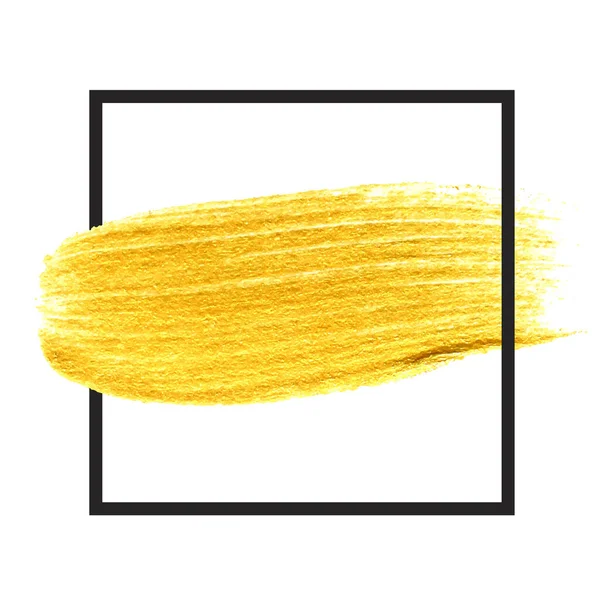 Gold Hand Drawn Paint Brush Stroke Black Frame Abstract Vector — Stockvektor