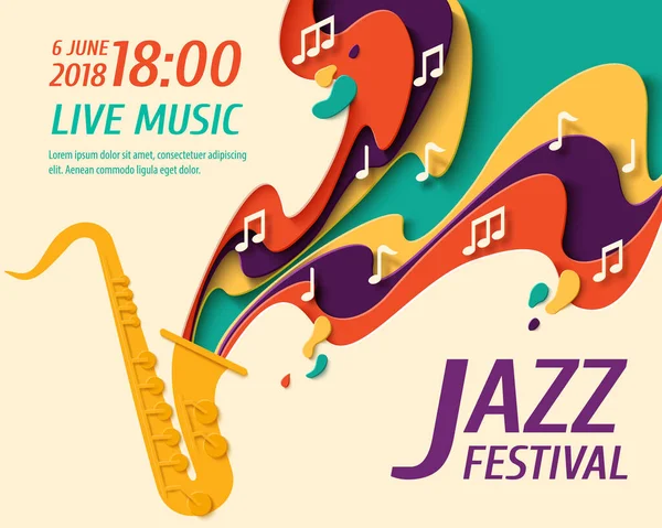 Mezinárodní Den Jazzu Plakát Výstřihem Hudebního Papíru Pro Jazzový Festival — Stockový vektor