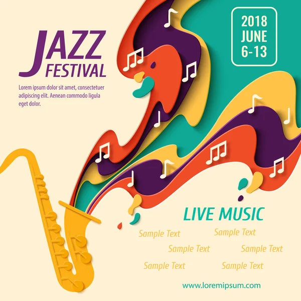 International Jazz Day Music Paper Cut Style Poster Jazz Festival — Archivo Imágenes Vectoriales