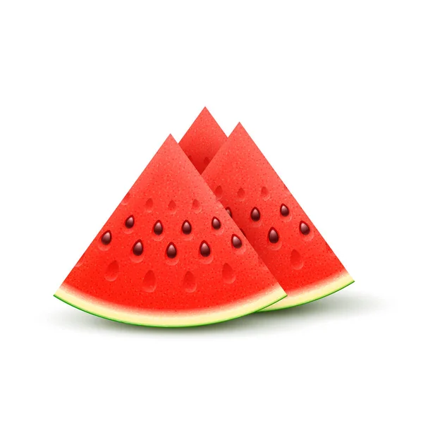 Watermelon Sliced Fruit Juicy Pieces Isolated White Background Vector Realistic — Stock vektor