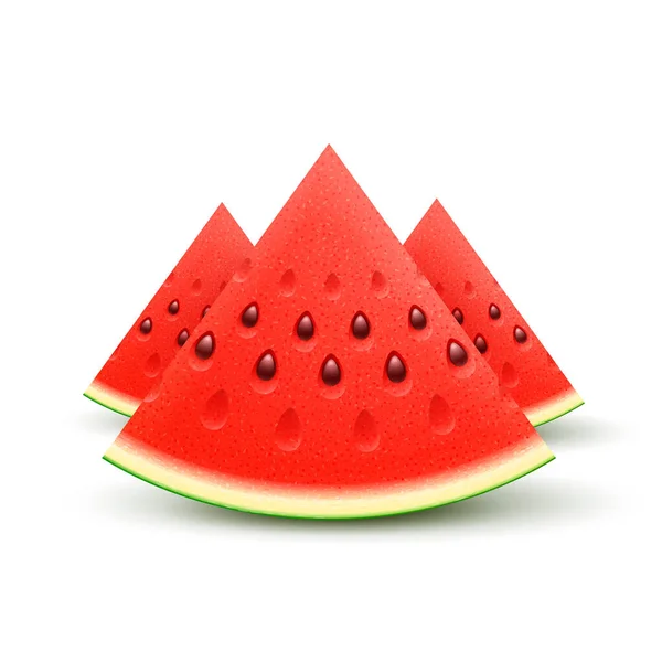 Watermelon Sliced Fruit Juicy Pieces Cut Isolated White Background Vector — Vetor de Stock