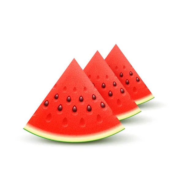 Watermelon Sliced Fruit Juicy Pieces Cut Isolated White Background Vector — Wektor stockowy