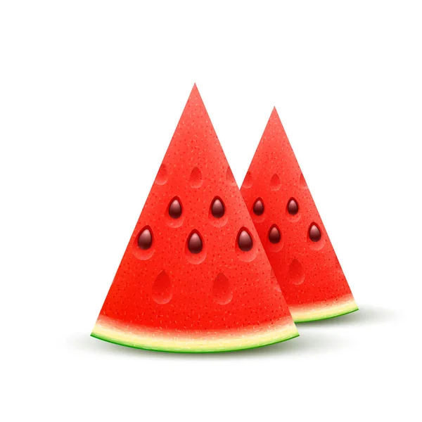 Watermelon Sliced Fruit Juicy Pieces Cut Isolated White Background Vector — Archivo Imágenes Vectoriales