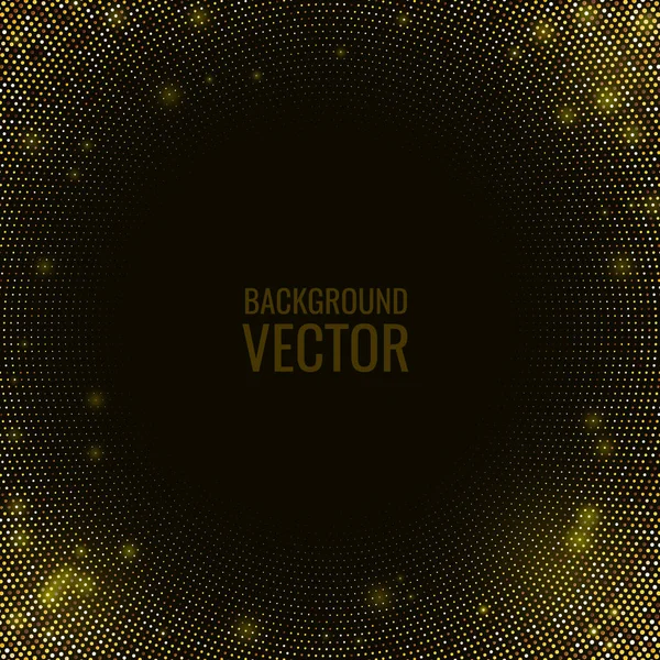 Abstract Black Textured Background Golden Radial Glitter Halftone Dotted Pattern — Stock Vector