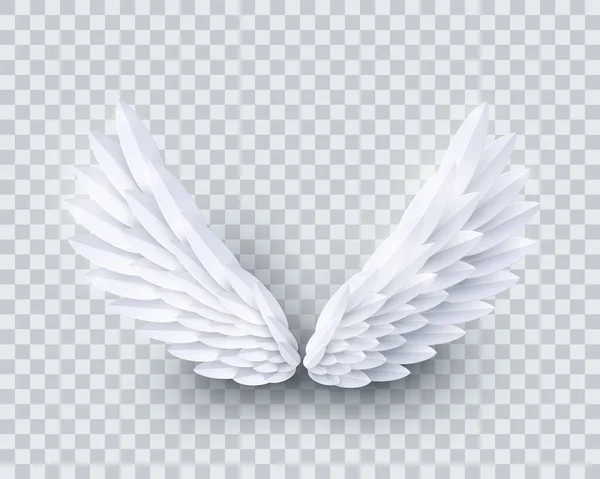 Vector White Realistic Layered Paper Cut Angel Wings Isolated Transparent — Stock vektor