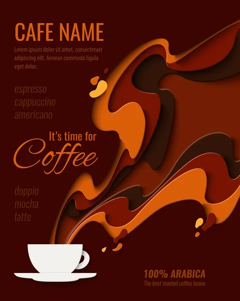 Coffee Menu Design Paper Cut Style Poster Coffee Shop Cafe — Stock Vector