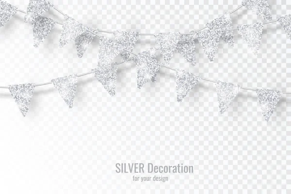 Glitter Silver Glitter Party Flags Decoración Aislada Sobre Fondo Transparente — Archivo Imágenes Vectoriales