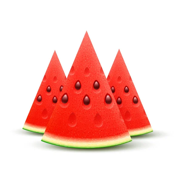 Watermelon Sliced Fruit Juicy Pieces Cut Isolated White Background Vector — Archivo Imágenes Vectoriales