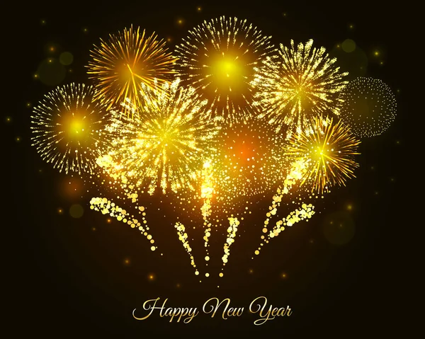 Vector Golden Fireworks Explosion Dark Background New Year Celebration Firework — Stock Vector