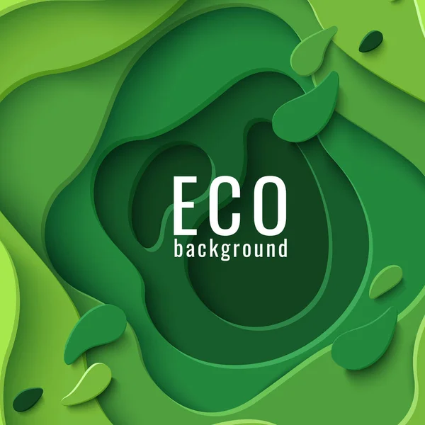 Eco Abstraktní Zelený Papír Řezané Pozadí Vektorový Ekologický Banner Vrstvou — Stockový vektor