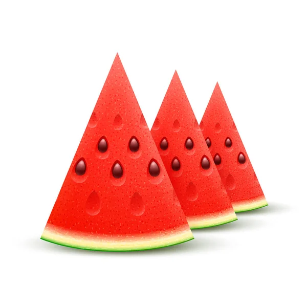 Watermelon Sliced Fruit Juicy Pieces Cut Isolated White Background Vector — Archivo Imágenes Vectoriales