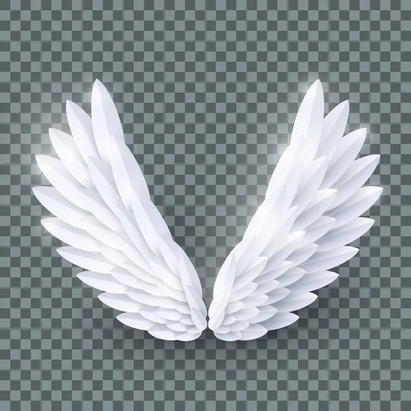 Vector White Realistic Layered Paper Cut Angel Wings Isolated Transparent — Διανυσματικό Αρχείο
