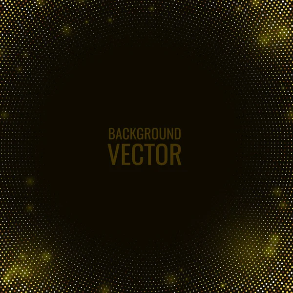 金の放射状輝きの半分点線のパターンを持つ抽象的な黒のテクスチャの背景 金の装飾が刻印されたベクトルデザイン要素 — ストックベクタ