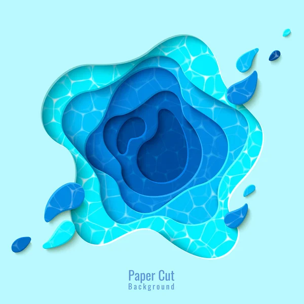 Vector Top View Tropical Swimming Pool Paper Cut Style Water — Stock Vector