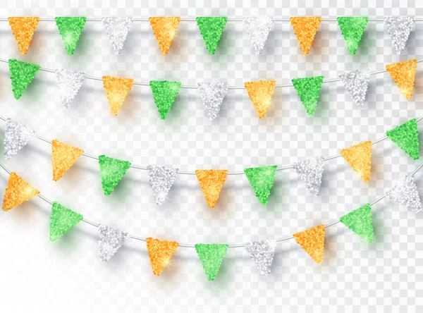 Gliterindia Ireland Colors Party Flags Decoration Set Isolated Transparent Background — 스톡 벡터
