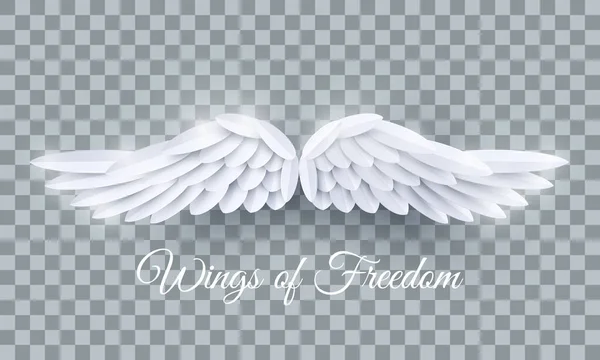 Vector White Realistic Layered Paper Cut Angel Wings Isolated Transparent — Wektor stockowy