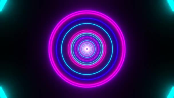 Göra Sömlös Loop Med Oändlighet Flygning Inuti Cirkel Neon Ljus — Stockvideo