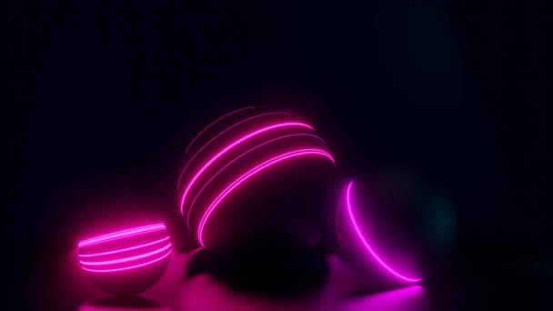 輝くネオンカラーの4Kループアニメーション光球 レーザーショー ディスコボール エネルギー球 紫外線の抽象的な背景 3Dレンダリング シームレスなループ3Dアニメーション — ストック動画