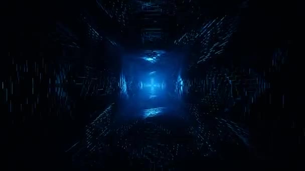 飞向宇宙网络结构 抽象的霓虹灯科幻隧道 音乐视频 夜总会音乐会 高科技背景的未来Vj循环动画图形 时间翘曲入口 光速超空间 — 图库视频影像
