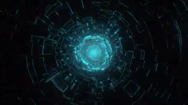 Oneindige Vlucht Kosmische Web Structuur Abstracte Neon Blauwe Cirkel Sci — Stockvideo