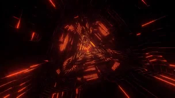 Абстрактная Техническая Структура Неоновый Красный Треугольник Научно Фантастический Туннель Футуристический — стоковое видео
