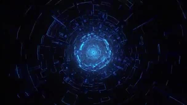 Nekonečný Let Kosmické Struktury Sítě Abstraktní Neonově Modrý Kruh Sci — Stock video