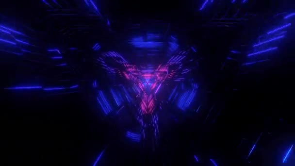Абстрактная Техническая Структура Неоновый Голубой Треугольный Научно Фантастический Туннель Футуристический — стоковое видео