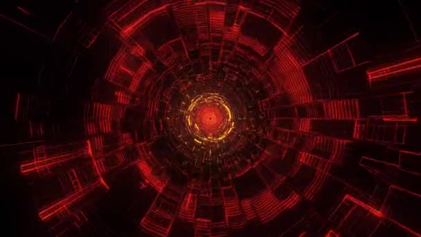 Dziura Tunelu Hiperprzestrzennym Abstrakcyjny Neonowy Czerwony Okrąg Tło Tunelu Sci — Wideo stockowe