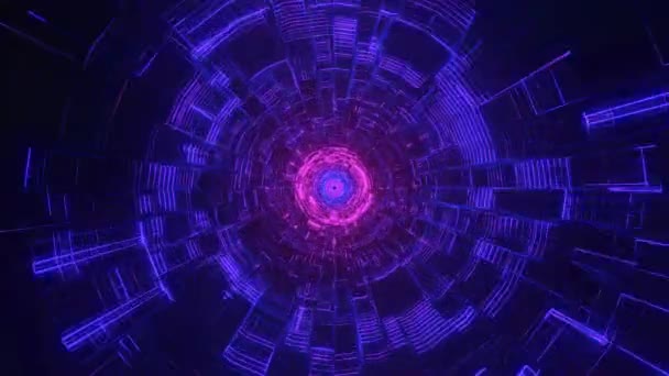 Voo Infinito Estrutura Cósmica Web Abstrato Neon Círculo Sci Túnel — Vídeo de Stock