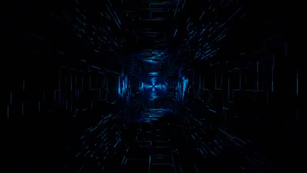 Oneindige Vlucht Kosmische Web Structuur Abstracte Neon Blauwe Vierkante Sci — Stockvideo