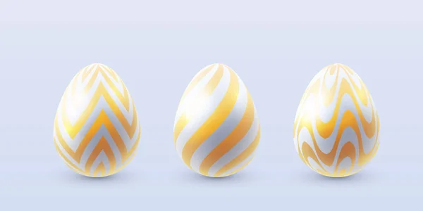 Vector Set White Easter Eggs Gold Pattern Decoration Isolated White — Vector de stock