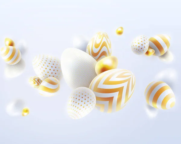 Boyutlu Paskalya Yumurtalarının Soyut Kompozisyonu Ile Mutlu Paskalyalar Sancak Şablonu — Stok Vektör