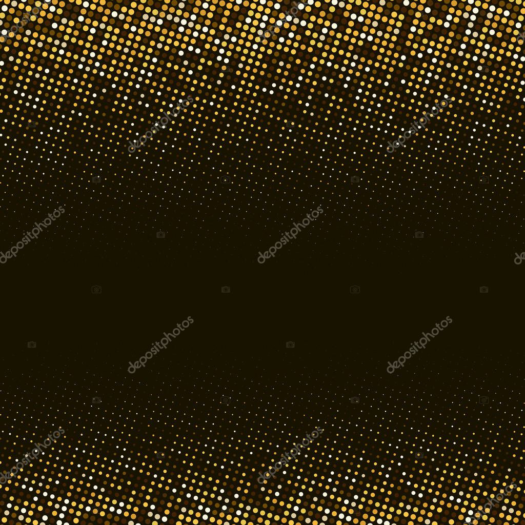 Vector abstract golden halftone pattern on black background. Gold luxury dotted design template