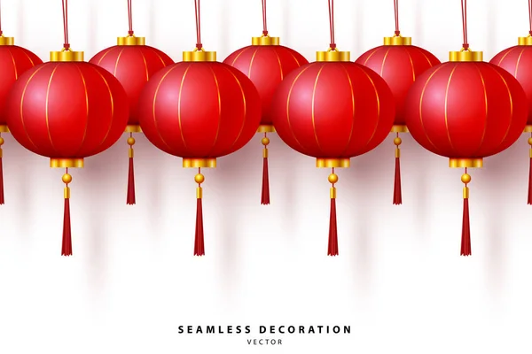 Chinese New Year Seamless Pattern Realistic Decoration Vector Chinese Red — Stockový vektor