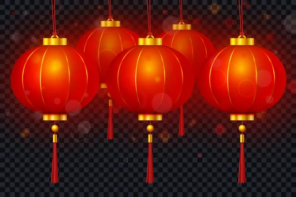 Vector Chinesischen Roten Traditionellen Hängenden Papier Glühenden Laternen Isoliert Auf — Stockvektor