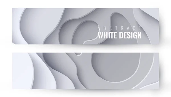 Set Two Abstract White Paper Cut Banners Vector Geometric Layered — ストックベクタ