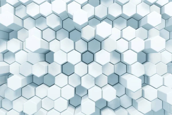 Abstract White Hexagonal Waving Surface Sci Background Minimalistic Architectural Backdrop — Stockfoto
