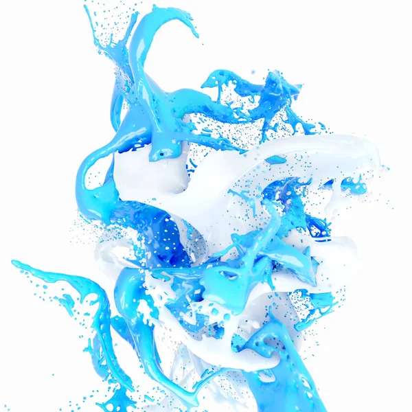 White Blue Colors Paint Splashes Isolated White Background Render — Fotografia de Stock