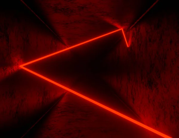 Render Abstrakt Tunnel Bakgrund Med Röd Neon Ray Laser Show — Stockfoto