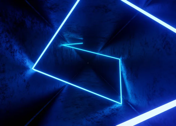 Renderização Fundo Abstrato Túnel Com Raio Néon Azul Mostra Laser — Fotografia de Stock