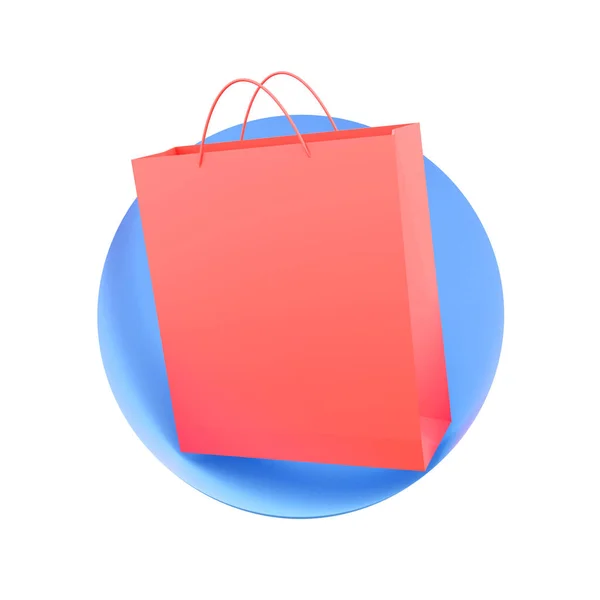 3D vykreslení modrý kruh Červená nákupní taška na bílém s oříznutou cestou.3D vykreslení — Stock fotografie