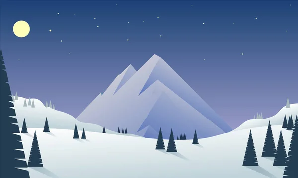 Paisaje nocturno con montaña y luna. Ilustración vectorial — Vector de stock