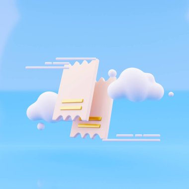 Beyaz arka planda altın otobüs bileti ikonu izole edildi. Toplu taşıma bileti. 3d illüstrasyon 3d canlandırma