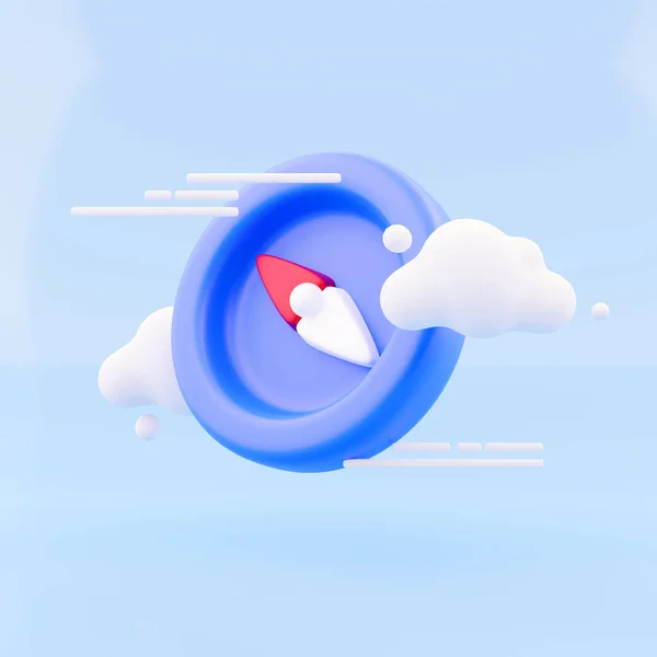 3D візуалізація компаса з хмарою ізольовано на синьому фоні. 3D рендеринговий компас . — стокове фото