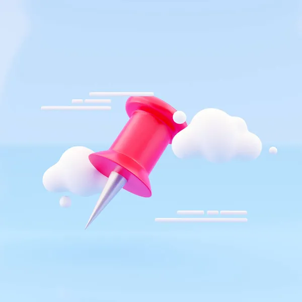 3D візуалізація Червоний штифт з хмарою ізольовані на синьому фоні. Подача на мініатюру. 3d ілюстрація рендеринга . — стокове фото