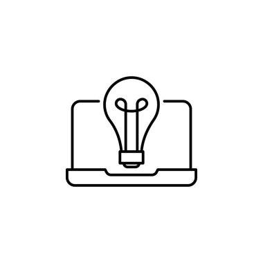 Çevrimiçi eğitim vektör simgesi. Lambalı dizüstü bilgisayar, ampul vektör simgesi.