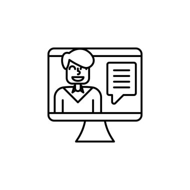 Online eğitim. Çalışma ve Çalışma Alanı ya da Çalışma Alanı Simgelerinden Taslak Biçimli Simge. Özel Vektör Pictogram Düzenlenebilir Vuruşu